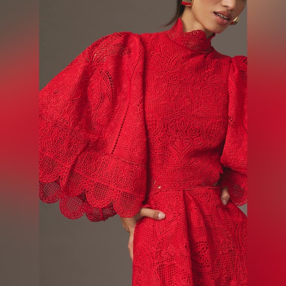 FARM Rio Red Lace Midi Dress - Picture 2 of 11